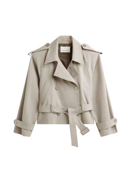 The Frankie Shop Stan Cropped Trench - Beige Melange - Oversized Minimalist Coats in Beige - Shop at Luxury Shoes 