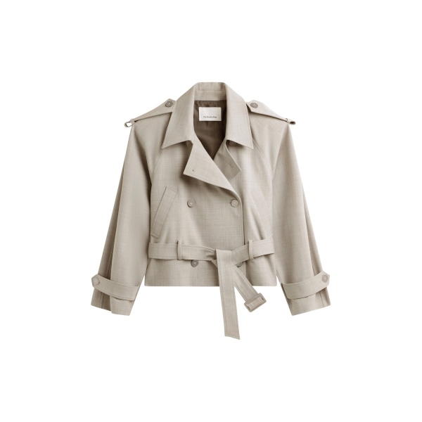 The Frankie Shop Stan Cropped Trench - Beige Melange - Oversized Minimalist Coats in Beige - Shop at Luxury Shoes 