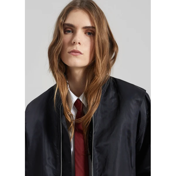 The Frankie Shop Stellan Faux Shearling Oversized Bomber Jacket - Black - Oversized Minimalist Jackets in Black - Shop at Luxury Shoes 