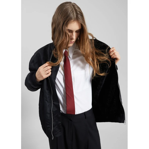 The Frankie Shop Stellan Faux Shearling Oversized Bomber Jacket - Black - Oversized Minimalist Jackets in Black - Shop at Luxury Shoes 