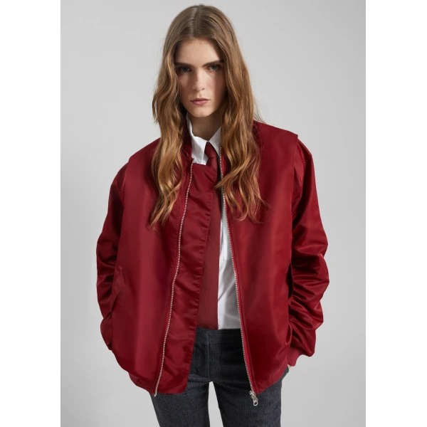 The Frankie Shop Stellan Faux Shearling Oversized Bomber Jacket - Red - Oversized Minimalist Jackets in Red - Shop at Luxury Shoes 