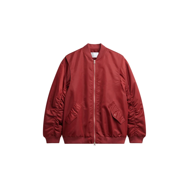 The Frankie Shop Stellan Faux Shearling Oversized Bomber Jacket - Red - Oversized Minimalist Jackets in Red - Shop at Luxury Shoes 