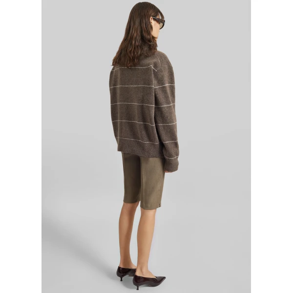 The Frankie Shop Stenvad Crewneck Cardigan - Brown/White Stripe - Oversized Minimalist Knitwear in Multicolour - Shop at Luxury Shoes 