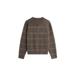 The Frankie Shop Stenvad Crewneck Cardigan - Brown/White Stripe - Oversized Minimalist Knitwear in Multicolour - Shop at Luxury Shoes 