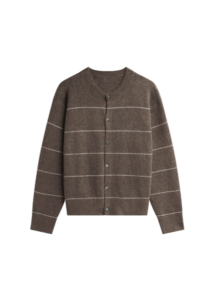 The Frankie Shop Stenvad Crewneck Cardigan - Brown/White Stripe - Oversized Minimalist Knitwear in Multicolour - Shop at Luxury Shoes 