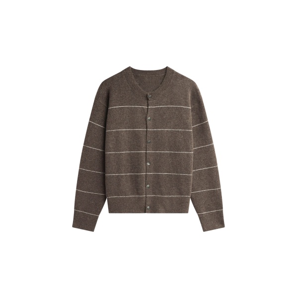 The Frankie Shop Stenvad Crewneck Cardigan - Brown/White Stripe - Oversized Minimalist Knitwear in Multicolour - Shop at Luxury Shoes 