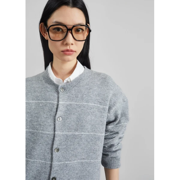 The Frankie Shop Stenvad Crewneck Cardigan - Grey/White Stripe - Oversized Minimalist Knitwear in Multicolour - Shop at Luxury Shoes 