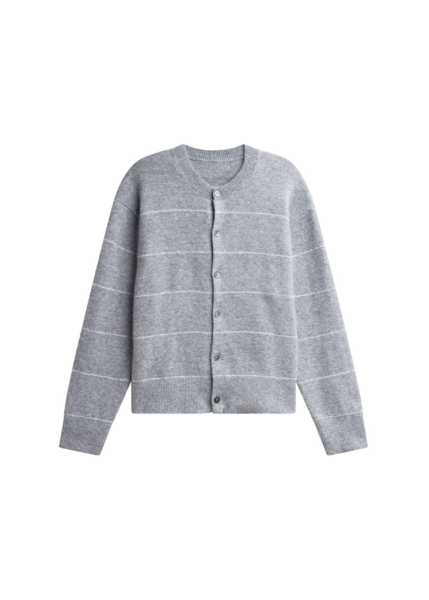 The Frankie Shop Stenvad Crewneck Cardigan - Grey/White Stripe - Oversized Minimalist Knitwear in Multicolour - Shop at Luxury Shoes 