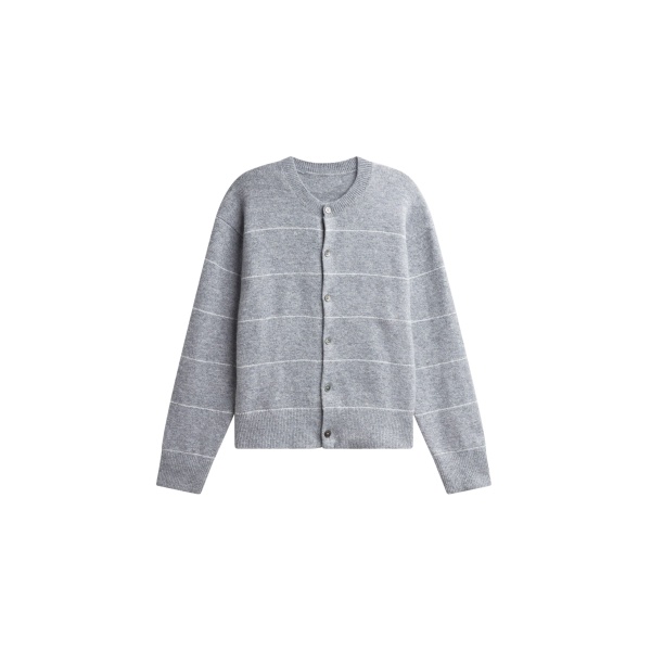 The Frankie Shop Stenvad Crewneck Cardigan - Grey/White Stripe - Oversized Minimalist Knitwear in Multicolour - Shop at Luxury Shoes 