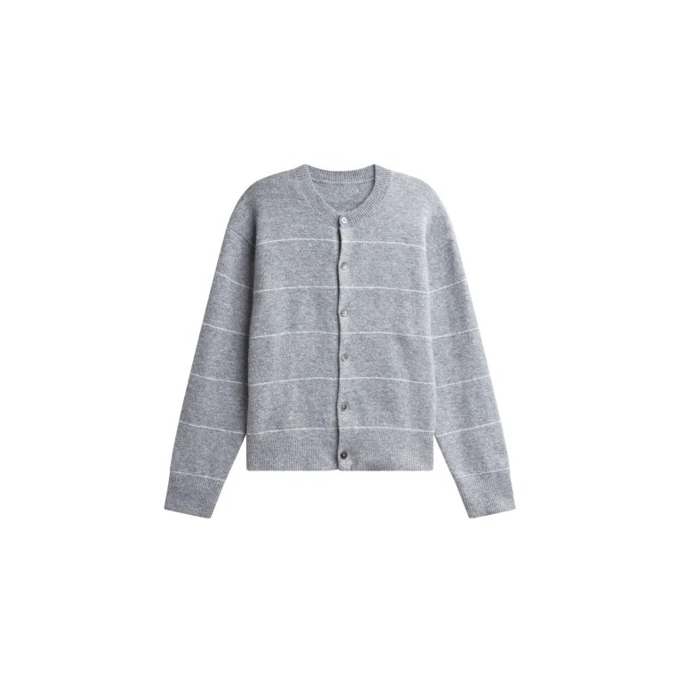 The Frankie Shop Stenvad Crewneck Cardigan - Grey/White Stripe - Oversized Minimalist Knitwear in Multicolour - Shop at Luxury Shoes 