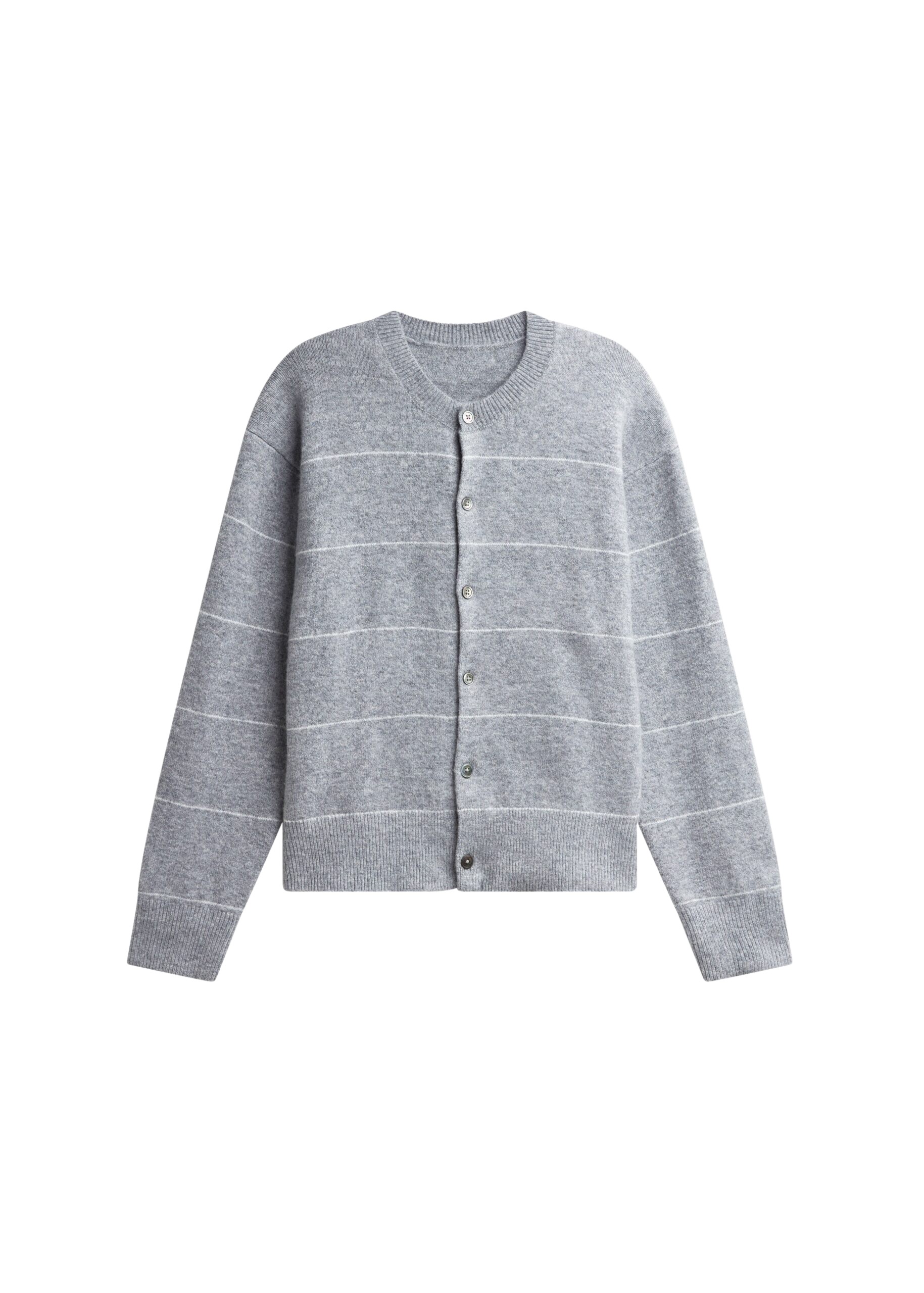 The Frankie Shop Stenvad Crewneck Cardigan – Grey/White Stripe