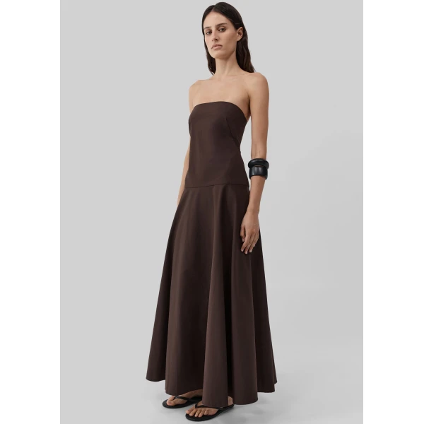 The Frankie Shop Strapless Rouleau Dress - Bark - Oversized Minimalist Dresses in Beige - Shop at Luxury Shoes 