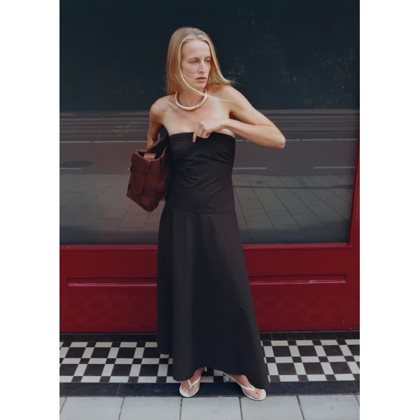 The Frankie Shop Strapless Rouleau Dress - Bark - Oversized Minimalist Dresses in Beige - Shop at Luxury Shoes 