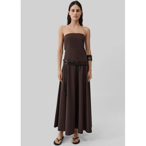 The Frankie Shop Strapless Rouleau Dress - Bark - Oversized Minimalist Dresses in Beige - Shop at Luxury Shoes 