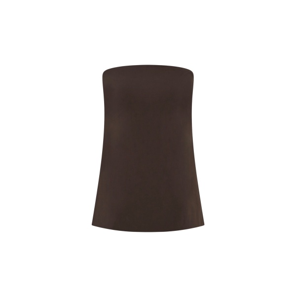 The Frankie Shop Strapless Rouleau Tie Top - Bark - Oversized Minimalist Tops in Beige - Shop at Luxury Shoes 