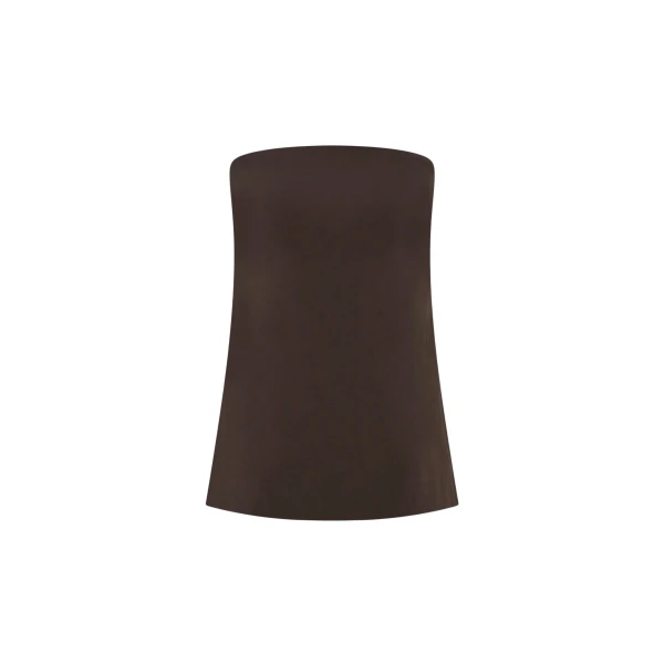 The Frankie Shop Strapless Rouleau Tie Top - Bark - Oversized Minimalist Tops in Beige - Shop at Luxury Shoes 