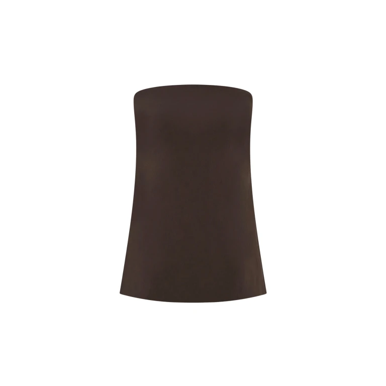The Frankie Shop Strapless Rouleau Tie Top - Bark - Oversized Minimalist Tops in Beige - Shop at Luxury Shoes 