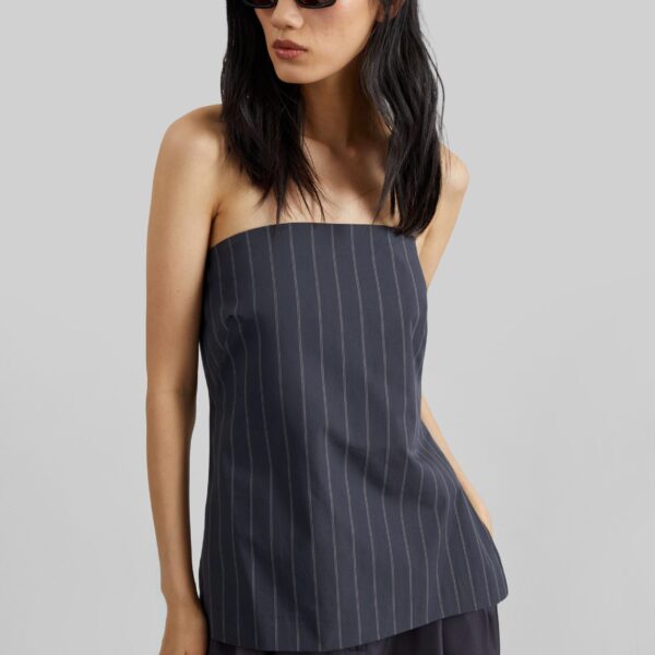 The Frankie Shop Strapless Rouleau Tie Top – Ink Stripe, view 2