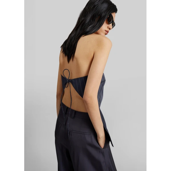 The Frankie Shop Strapless Rouleau Tie Top - Ink Stripe - Oversized Minimalist Tops in Multicolour - Shop at Luxury Shoes 