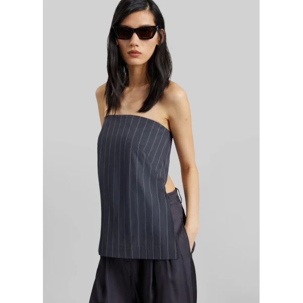 The Frankie Shop Strapless Rouleau Tie Top - Ink Stripe - Oversized Minimalist Tops in Multicolour - Shop at Luxury Shoes 