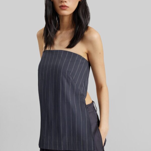 The Frankie Shop Strapless Rouleau Tie Top – Ink Stripe, view 5