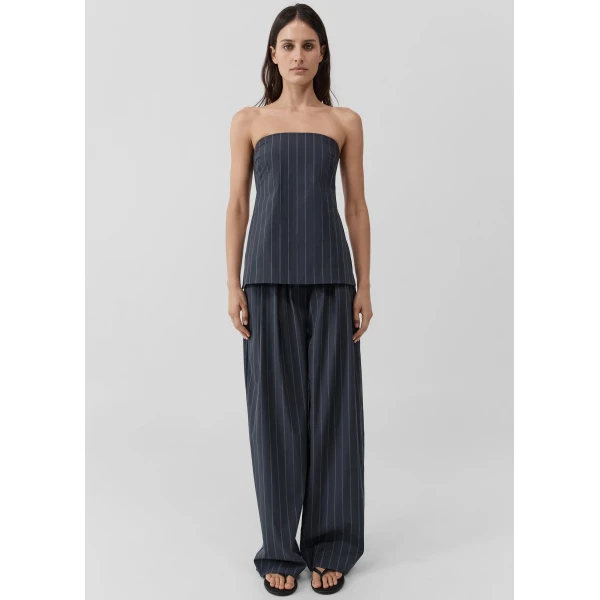 The Frankie Shop Strapless Rouleau Tie Top - Ink Stripe - Oversized Minimalist Tops in Multicolour - Shop at Luxury Shoes 