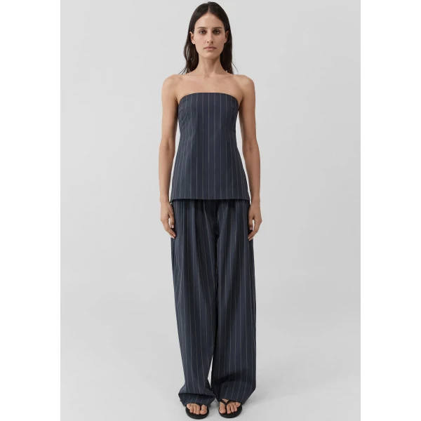 The Frankie Shop Stripe Relaxed Pleat Pants - Ink Stripe - Oversized Minimalist Pants in Multicolour - Shop at Luxury Shoes 