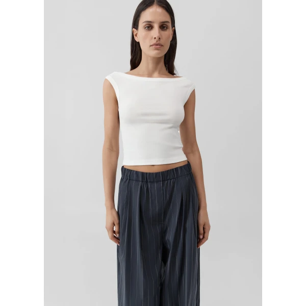 The Frankie Shop Stripe Relaxed Pleat Pants - Ink Stripe - Oversized Minimalist Pants in Multicolour - Shop at Luxury Shoes 