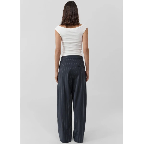 The Frankie Shop Stripe Relaxed Pleat Pants - Ink Stripe - Oversized Minimalist Pants in Multicolour - Shop at Luxury Shoes 