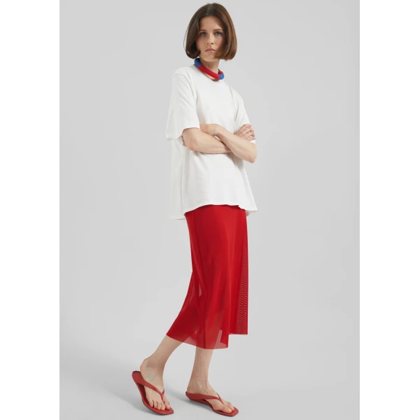 The Frankie Shop Suva Sheer Skirt - Red - Oversized Minimalist Skirts in Red - Shop at Luxury Shoes 