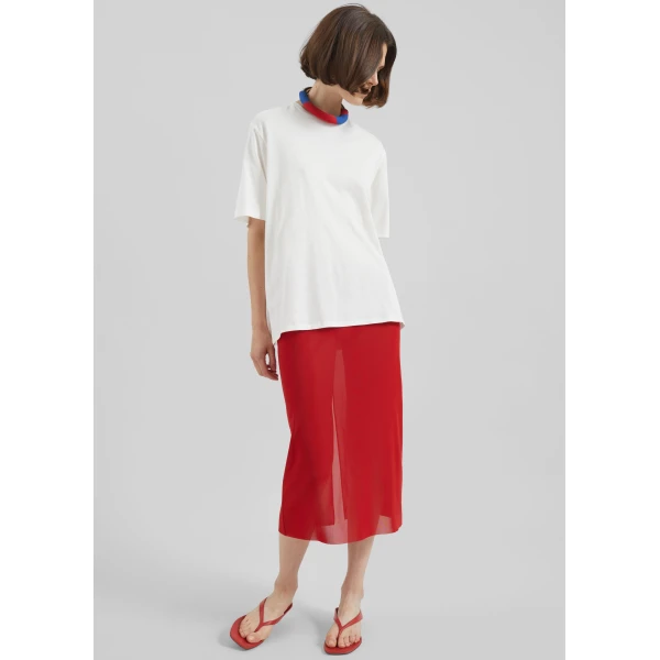 The Frankie Shop Suva Sheer Skirt - Red - Oversized Minimalist Skirts in Red - Shop at Luxury Shoes 