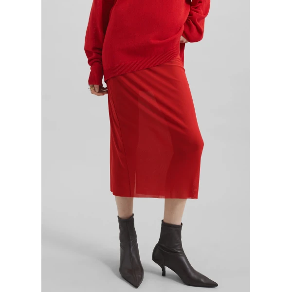 The Frankie Shop Suva Sheer Skirt - Red - Oversized Minimalist Skirts in Red - Shop at Luxury Shoes 