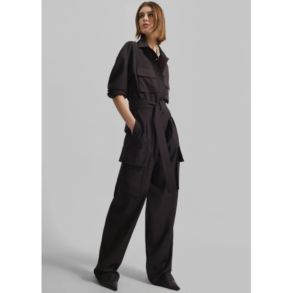 The Frankie Shop Suzie Jumpsuit - Brown - Oversized Minimalist Jumpsuit in Beige - Shop at Luxury Shoes 