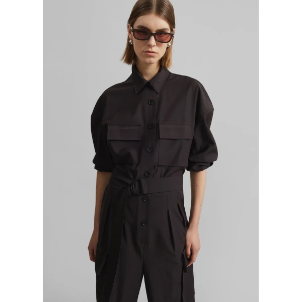 The Frankie Shop Suzie Jumpsuit - Brown - Oversized Minimalist Jumpsuit in Beige - Shop at Luxury Shoes 