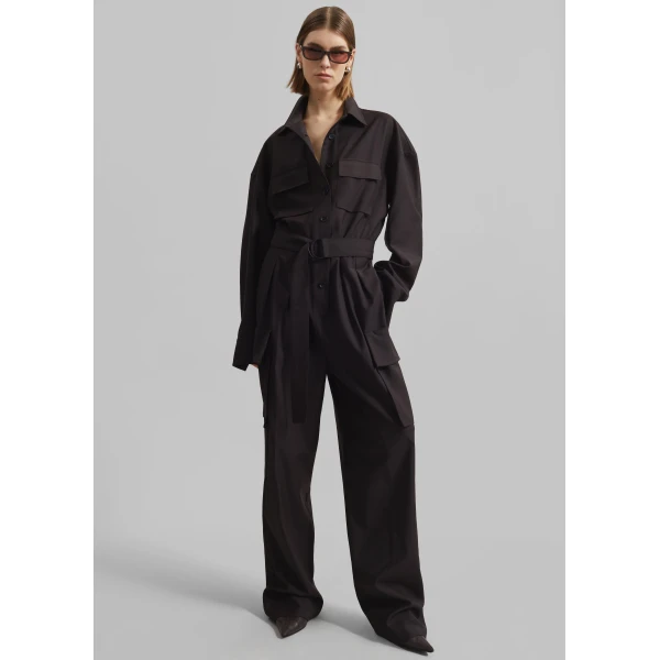 The Frankie Shop Suzie Jumpsuit - Brown - Oversized Minimalist Jumpsuit in Beige - Shop at Luxury Shoes 