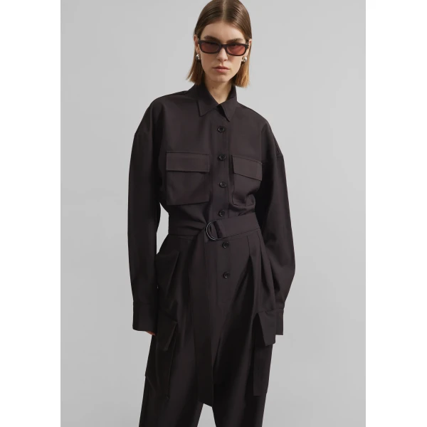The Frankie Shop Suzie Jumpsuit - Brown - Oversized Minimalist Jumpsuit in Beige - Shop at Luxury Shoes 