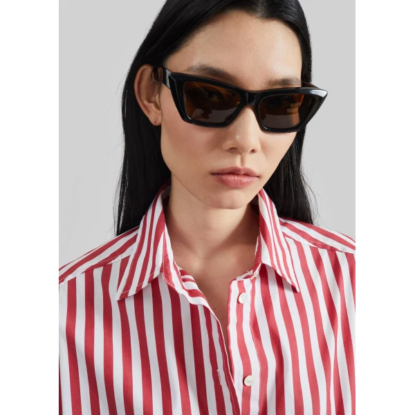 The Frankie Shop Sylvia Oxford Shirt - White/Red Stripe - Oversized Minimalist Tops in Multicolour - Shop at Luxury Shoes 