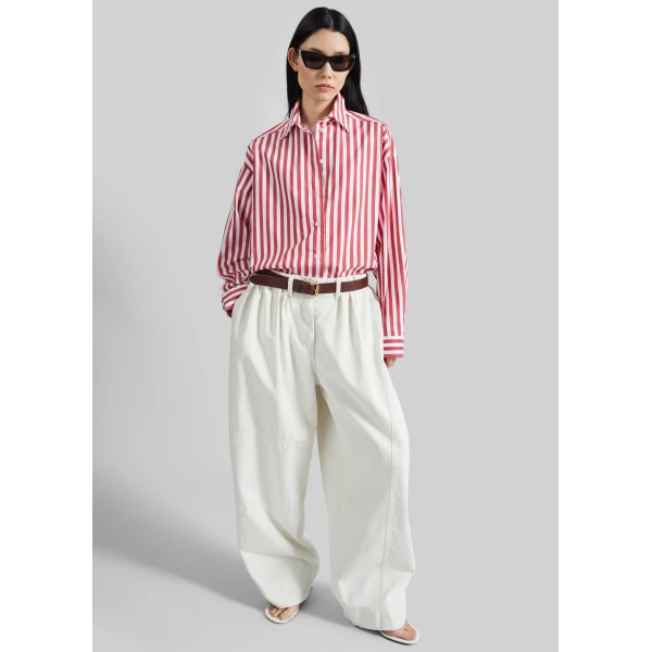 The Frankie Shop Sylvia Oxford Shirt - White/Red Stripe - Oversized Minimalist Tops in Multicolour - Shop at Luxury Shoes 