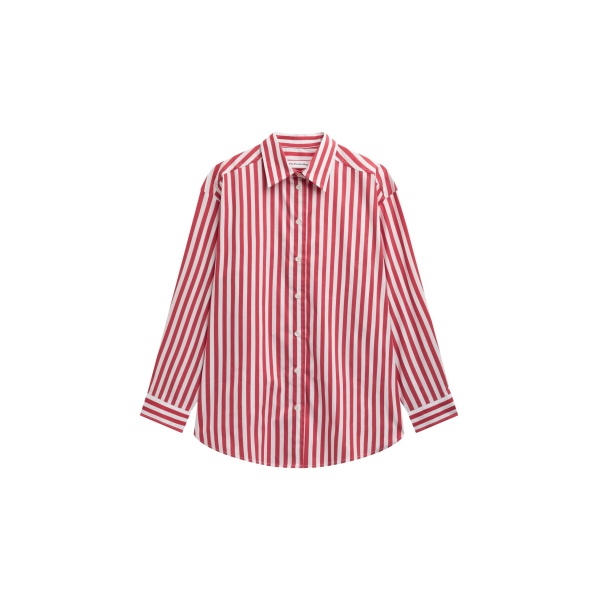 The Frankie Shop Sylvia Oxford Shirt - White/Red Stripe - Oversized Minimalist Tops in Multicolour - Shop at Luxury Shoes 