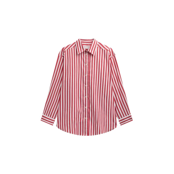The Frankie Shop Sylvia Oxford Shirt - White/Red Stripe - Oversized Minimalist Tops in Multicolour - Shop at Luxury Shoes 