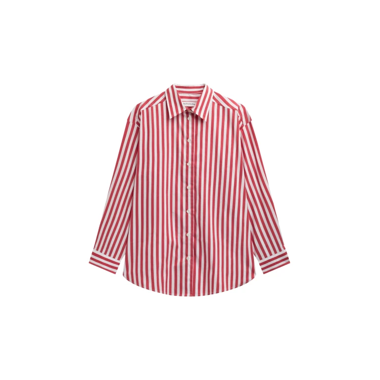 The Frankie Shop Sylvia Oxford Shirt - White/Red Stripe - Oversized Minimalist Tops in Multicolour - Shop at Luxury Shoes 