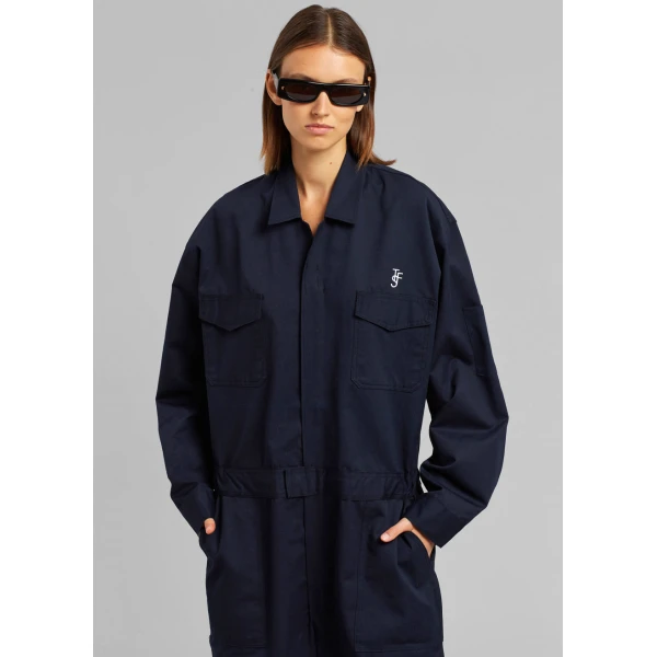 The Frankie Shop TFS Oversized Boiler Suit - Navy - Oversized Minimalist Jumpsuit in Blue - Shop at Luxury Shoes 