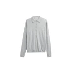 The Frankie Shop Tala Knit V-Neck Polo - Light Grey - Oversized Minimalist Tops in Grey - Shop at Luxury Shoes 