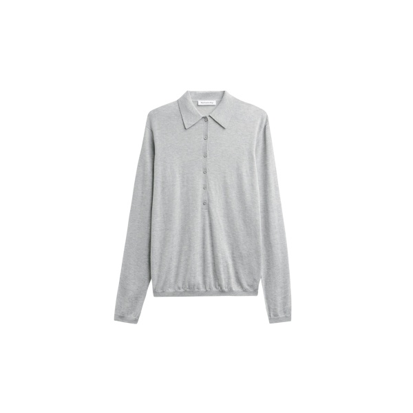The Frankie Shop Tala Knit V-Neck Polo - Light Grey - Oversized Minimalist Tops in Grey - Shop at Luxury Shoes 