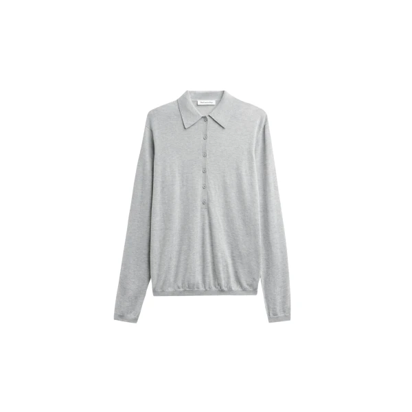The Frankie Shop Tala Knit V-Neck Polo - Light Grey - Oversized Minimalist Tops in Grey - Shop at Luxury Shoes 