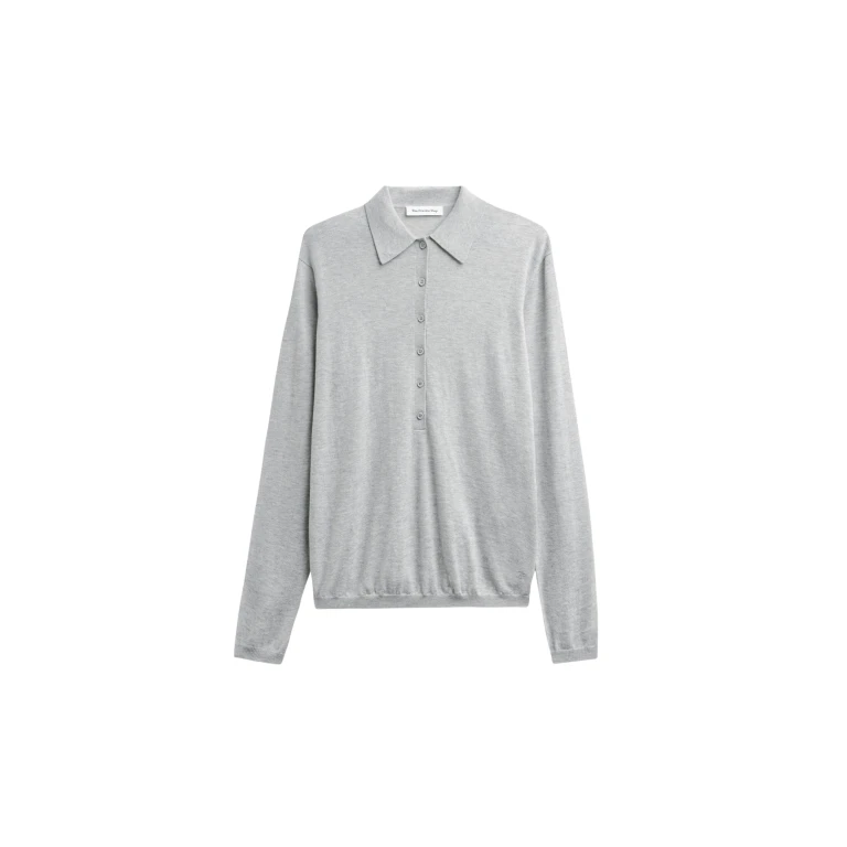 The Frankie Shop Tala Knit V-Neck Polo - Light Grey - Oversized Minimalist Tops in Grey - Shop at Luxury Shoes 