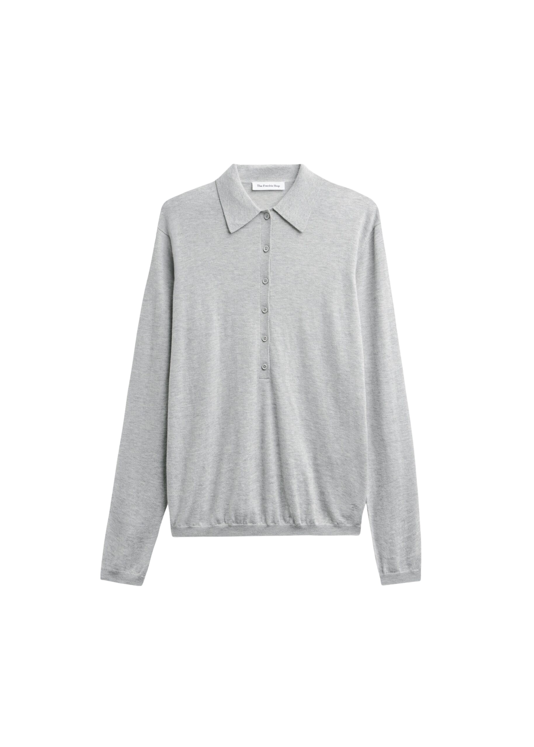 The Frankie Shop Tala Knit V-Neck Polo - Light Grey - Oversized Minimalist Tops in Grey - Shop at Luxury Shoes 
