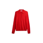 The Frankie Shop Tala Knit V-Neck Polo - Red - Oversized Minimalist Tops in Red - Shop at Luxury Shoes 