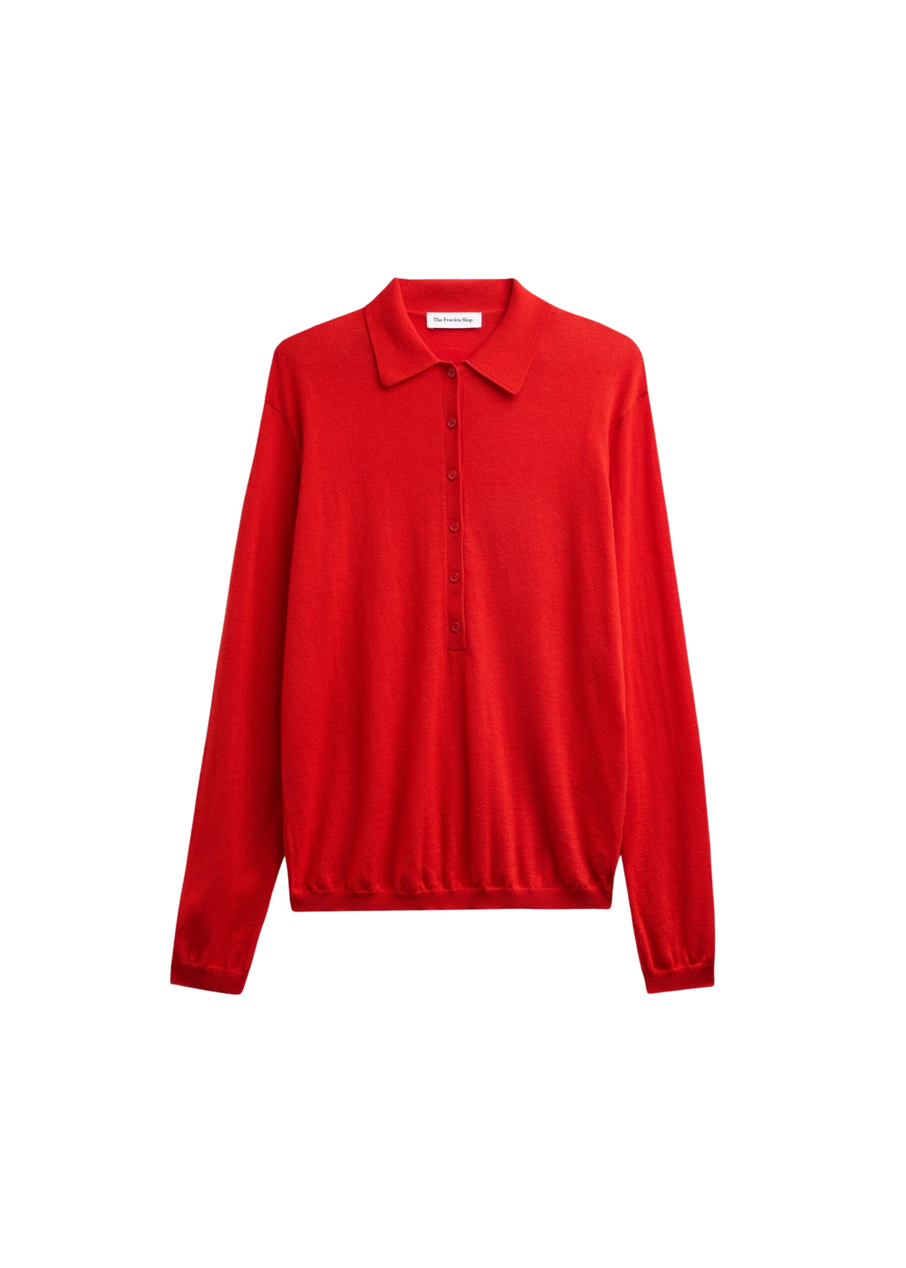 The Frankie Shop Tala Knit V-Neck Polo - Red - Oversized Minimalist Tops in Red - Shop at Luxury Shoes 