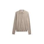The Frankie Shop Tala Knit V-Neck Polo - Taupe Melange - Oversized Minimalist Tops in Beige - Shop at Luxury Shoes 